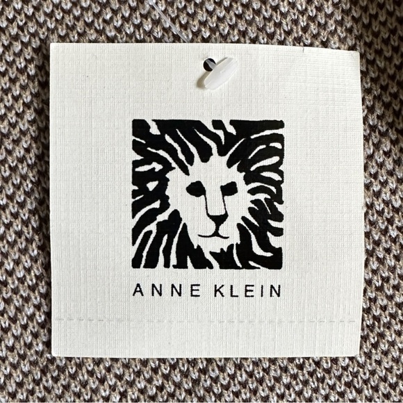 Anne Klein Chevron Stripe Tan Peacoat Trench Style Knit Open Coatigan Size M NWT - Picture 7 of 10